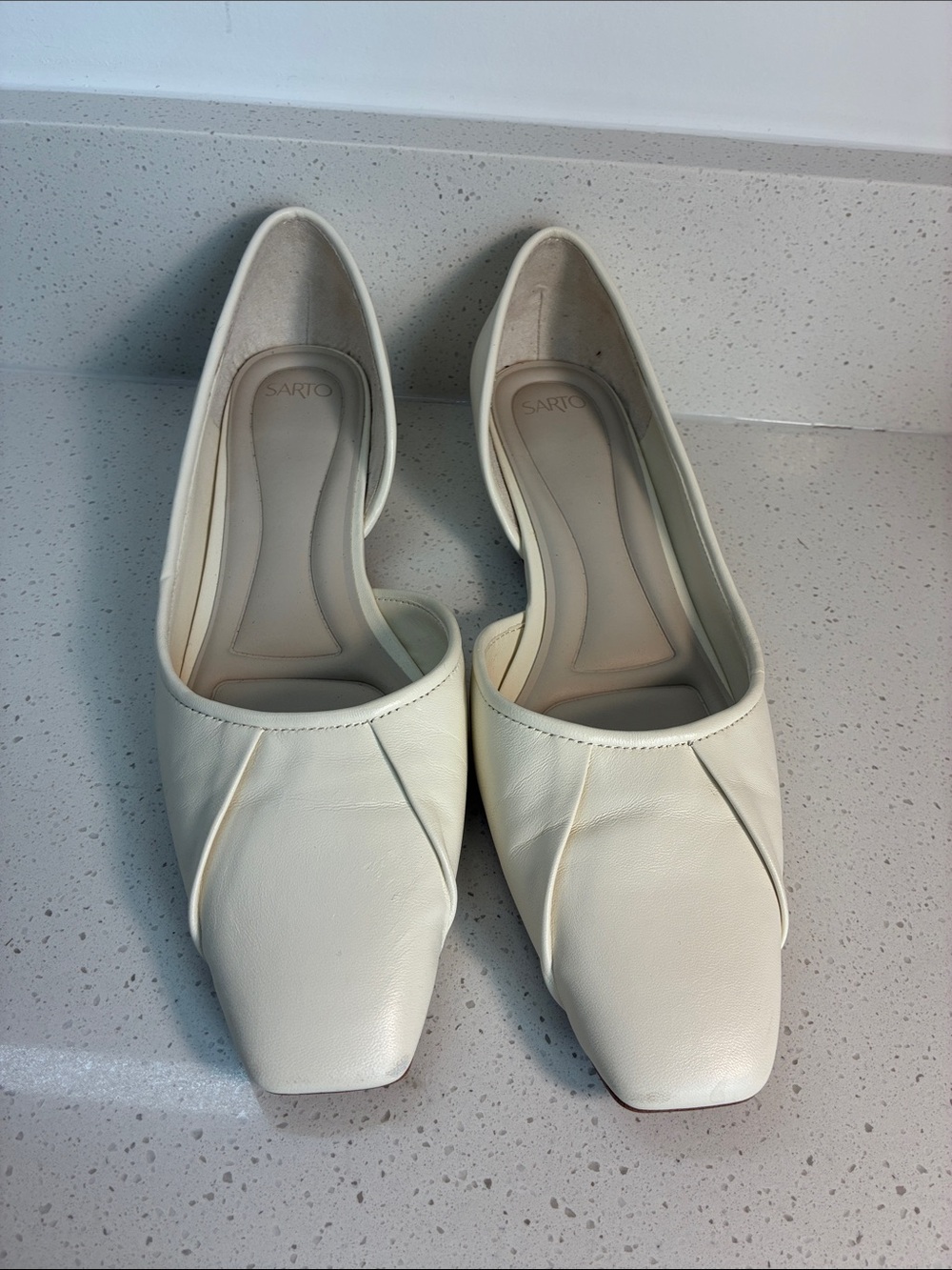 Franco Sarto Cream Leather Square-Toe Slip-On Flats